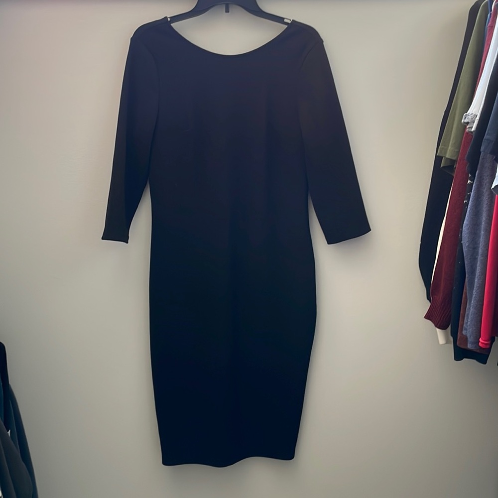 Express Midi Little Black Dress with Gold Zipper